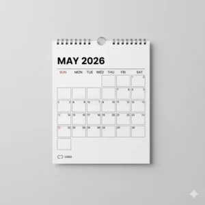 Minimalist monthly template design for an office wall calendar 2026.
