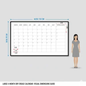 Visual guide illustrating the precise dimensions and size of the 4 month calendar dry erase board.