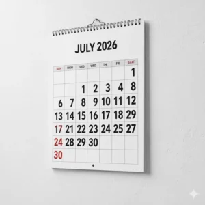 Simple large print office wall calendar 2026 for easy readability in a work environment.