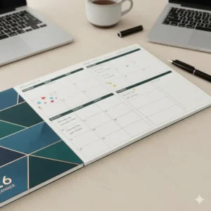 Close-up of the 2026 spiral planner's two-page weekly spread, showing ample space for notes and appointments.