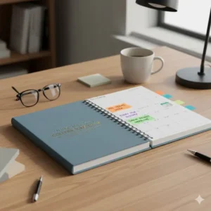 A durable, spiral-bound academic planner for students open to a monthly spread highlighting key semester dates and exams, useful among best planners for college students.