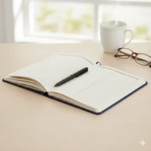 Open hard cover planners with a lay-flat binding that makes writing easier across the spread.