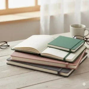 Comparison of A5 and A4 hard cover planners in various size options for home and office use.