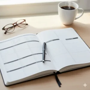 Detailed view of the hard cover planners' weekly spread for scheduling appointments and to-do lists.