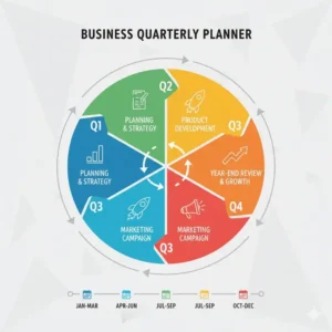 Infographic illustration of a business timeline using a Quarterly Wall Calendar for project management and tracking.