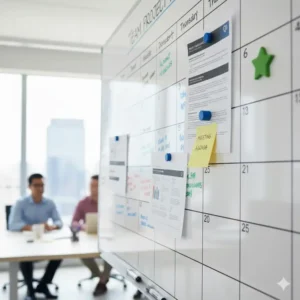 Image showing strong magnets holding important papers and reminders on the magnetic quartet whiteboard calendar.