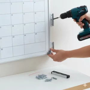 Display of all included mounting hardware and instructions for easy installation of the 24 x 36 dry erase calendar board.