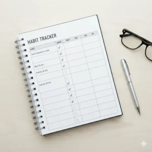 Dedicated habit tracking page in the back of the 2026 hourly planner, showing spaces for monitoring daily routines and productive activities.