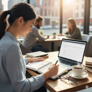 A student or professional actively using the two year monthly planner to schedule classes, appointments, and deadlines for a 24-month period.