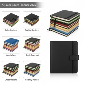 A stack showing the full range of colors available for the new hard cover planner 2026 collection.