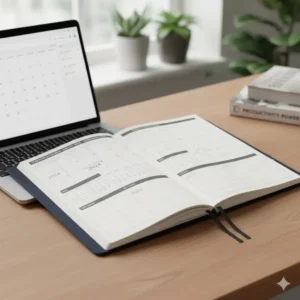 An overview illustration showing the full two-year date range covered by the 17 month monthly planner.