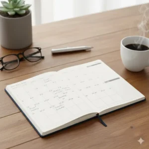 A clear, two-page monthly spread inside the small planner 2026 showing ample space for notes and important dates.