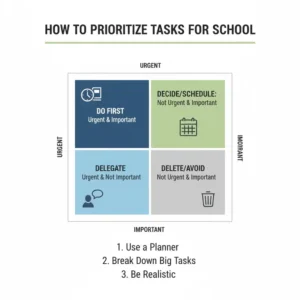 Infographic explaining how to prioritize tasks for school as part of a student's daily agenda for students.