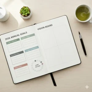 Internal page spread showing the dedicated annual goal-setting section of large planners 2026.