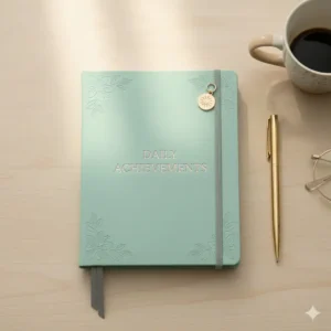 A stylish, chic cover design of a small calendar planner in a pastel color with a simple embossed title.