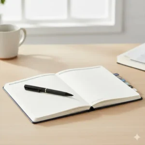 Illustration showing the extra blank note pages and creative space provided in the 17 month monthly planner.