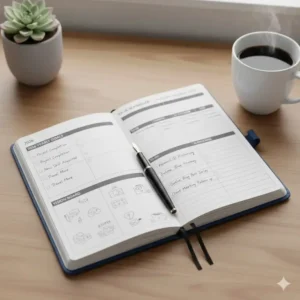 A close-up shot of the dedicated goal-setting and task management pages within the small planner 2026.