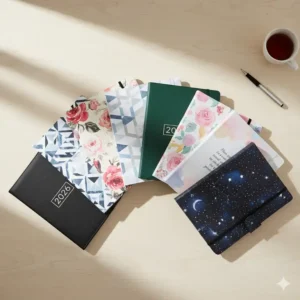 An array of different cover designs and colors available for the new collection of large planners 2026.