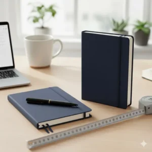 A size comparison guide showing the portable and convenient dimensions of the 17 month monthly planner.