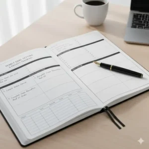 A dedicated two-page layout for yearly goal setting and project tracking found at the beginning of this professional large 2026 planner.