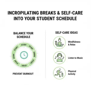 Image demonstrating the importance of incorporating breaks and self-care into a student's daily agenda for students.