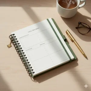 A specific page inside a small calendar planner designed for annual goal tracking and setting long-term priorities.