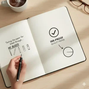 A demonstration of thick, no-bleed paper quality used in all high-end large planners 2026.