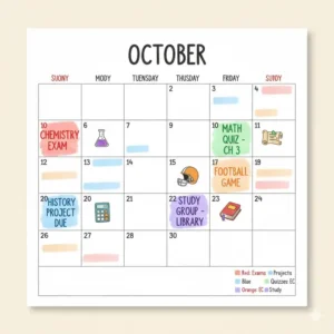 A monthly calendar view showing exam dates in the best planner for high school students.