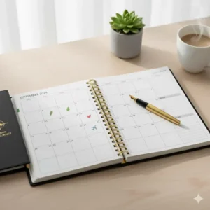 A detailed two-page monthly calendar spread inside the 18 month weekly monthly planner for long-term scheduling.