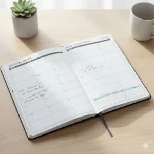 Detailed view of a weekly horizontal layout in a july to june planner for organized scheduling.