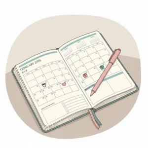A close-up illustration showing the monthly calendar pages of a mini planner 2026.
