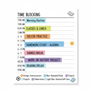 Detailed time blocking for homework and activities in the best planner for high school students