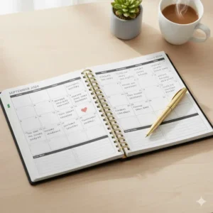 Close-up of the weekly horizontal view in this 18 month weekly monthly planner showing sections for notes.