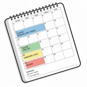 An illustration of a daily time-blocking page in high school planners for student organization.