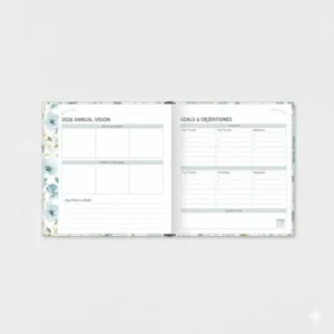 The annual vision and goal-setting section inside a professional 17 month planner 2026.