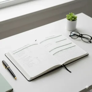 An illustration of a goal-setting page within a july to june planner featuring sections for personal and professional milestones.