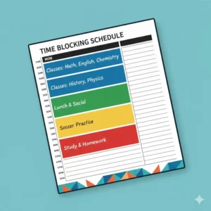 A visual diagram of the time blocking technique used within a high school student planner.