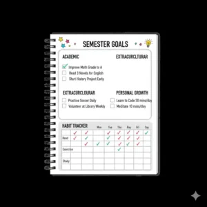 A dedicated goal-setting section within high school planners for tracking academic progress.