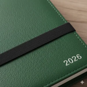 Illustration 4: Texture detail of the high-quality durable cover on a weekly pocket planner 2026.