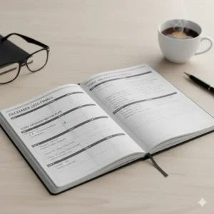 An exam study schedule inside a 2026 college planner highlighting a 5-day intensive review plan for finals.