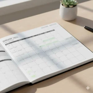 A monthly habit tracker grid illustration inside a july to june planner for academic year tracking.