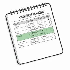 A detailed homework assignment tracker found in modern high school planners.