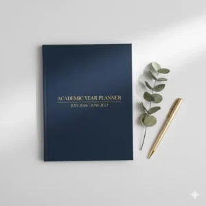 A minimalist cover design for a july to june planner with elegant gold foil lettering on a solid background.