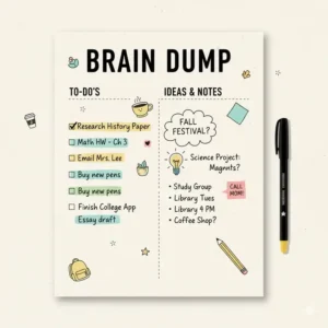 A creative brain dump and notes section within the best planner for high school students.