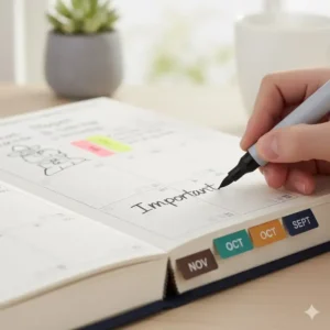 Close-up of thick ink-proof paper quality used in the 18 month weekly monthly planner to prevent bleeding.