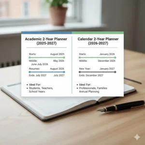 An infographic comparing academic and standard calendar formats for different types of 2 year planners.