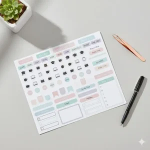 Decorative functional stickers designed for use with a july to june planner for students and teachers.