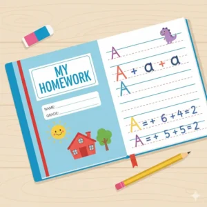 A specialized primary-ruled homework notebook designed for young children to practice writing.