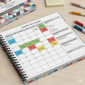 An academic calendar page showing a monthly course schedule from the best planners for high school students.