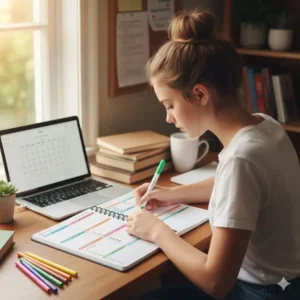 A detailed weekly spread inside specialized planners for high school students.